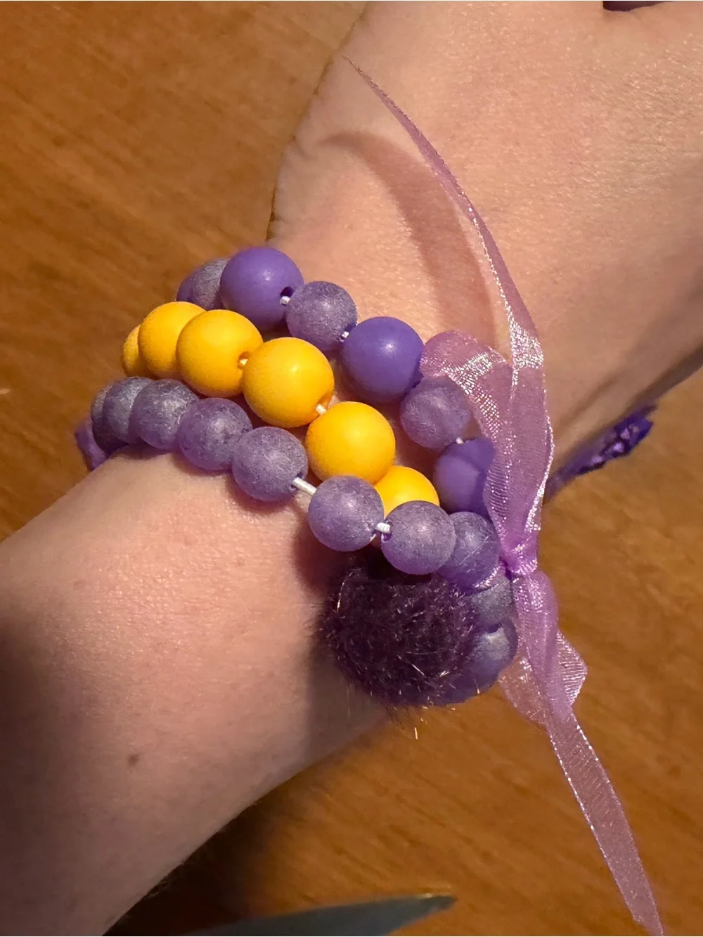 Purple and Yellow Kids Bead Bracelet Set